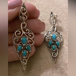 Carolyn Pollack Sterling Silver and Kingman Turquoise Scroll Dangle Earrings